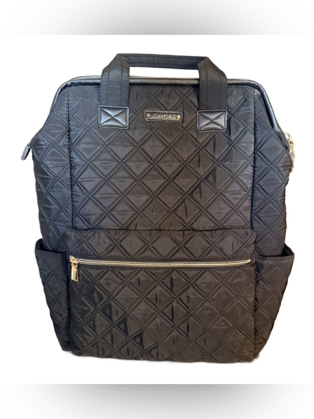 Joan & David Black Quilted Backpack Tote with Gold Zipper